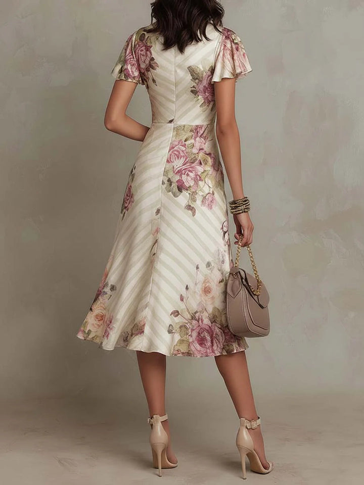 Margaret | Vintage Kwiatowa Midi Sukienka z Satyny