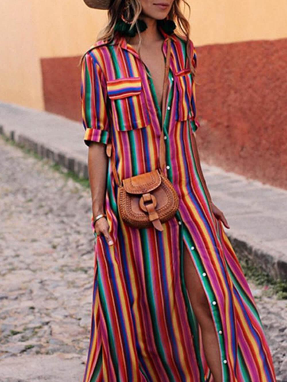 Nancy | Letnia Casualowa Spódnica Maxi w Paski