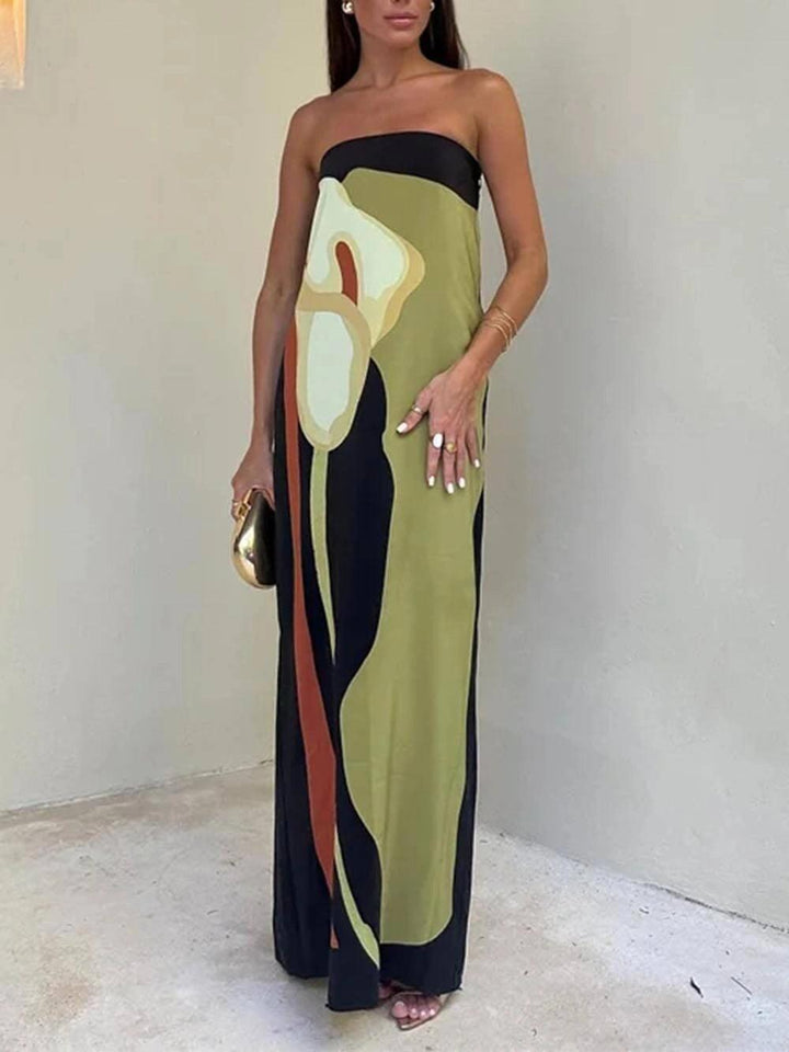 Joan | Stylowy, bezramkowy, drukowany maxi sukienka na imprezę