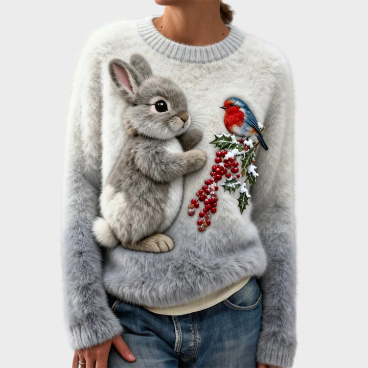 Nalina – Pluszowy świąteczny sweter z króliczkiem