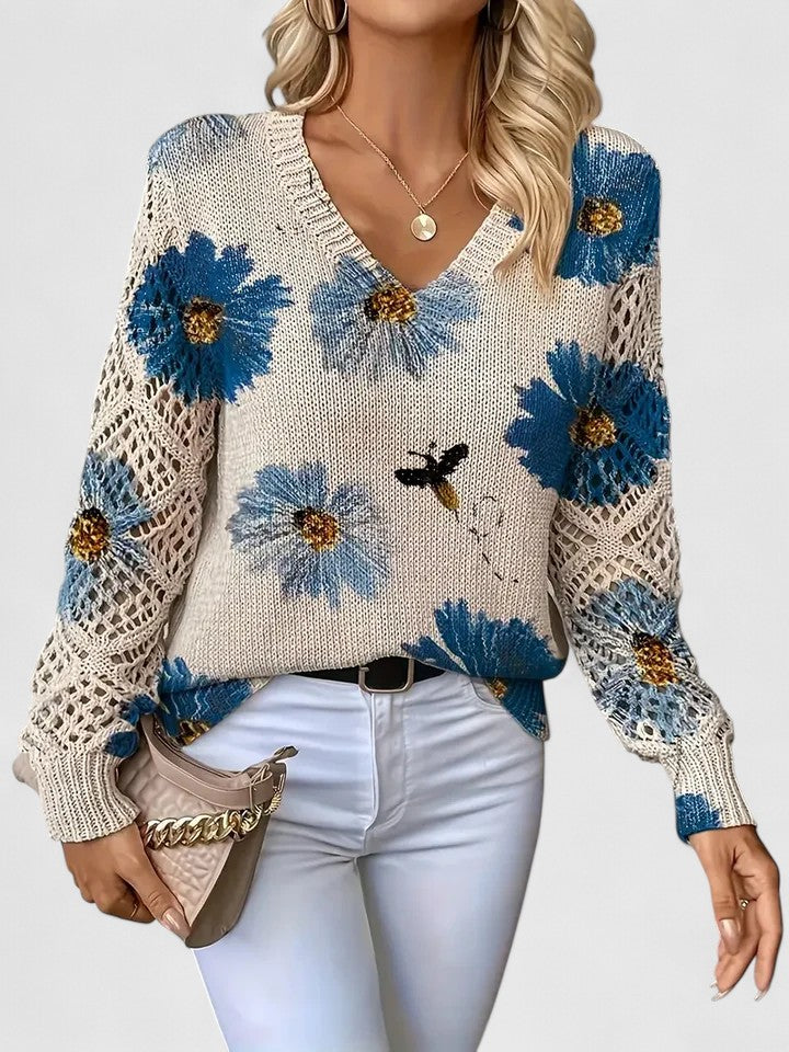 Wysława – Elegancki sweter z kwiatami