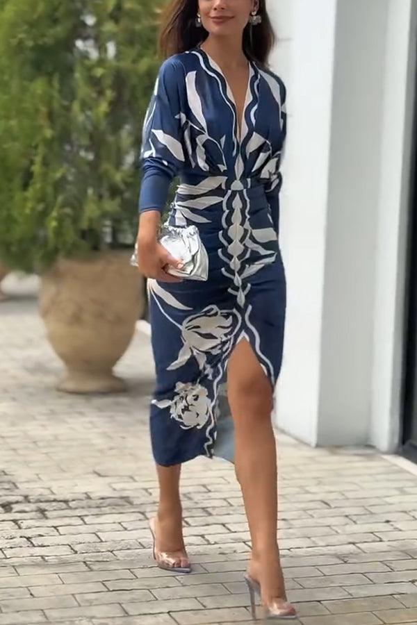 Eva | Sukienka Midi Dolman w Unikalny Wzór Sun Escape