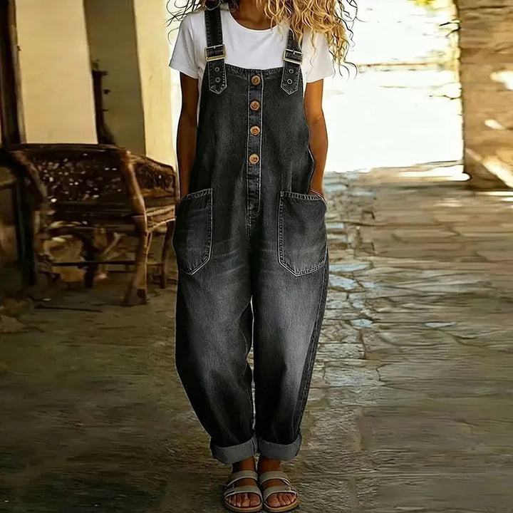 Carmen - Vintage kombinezon z miękkiego denimu z regulowanymi ramiączkami