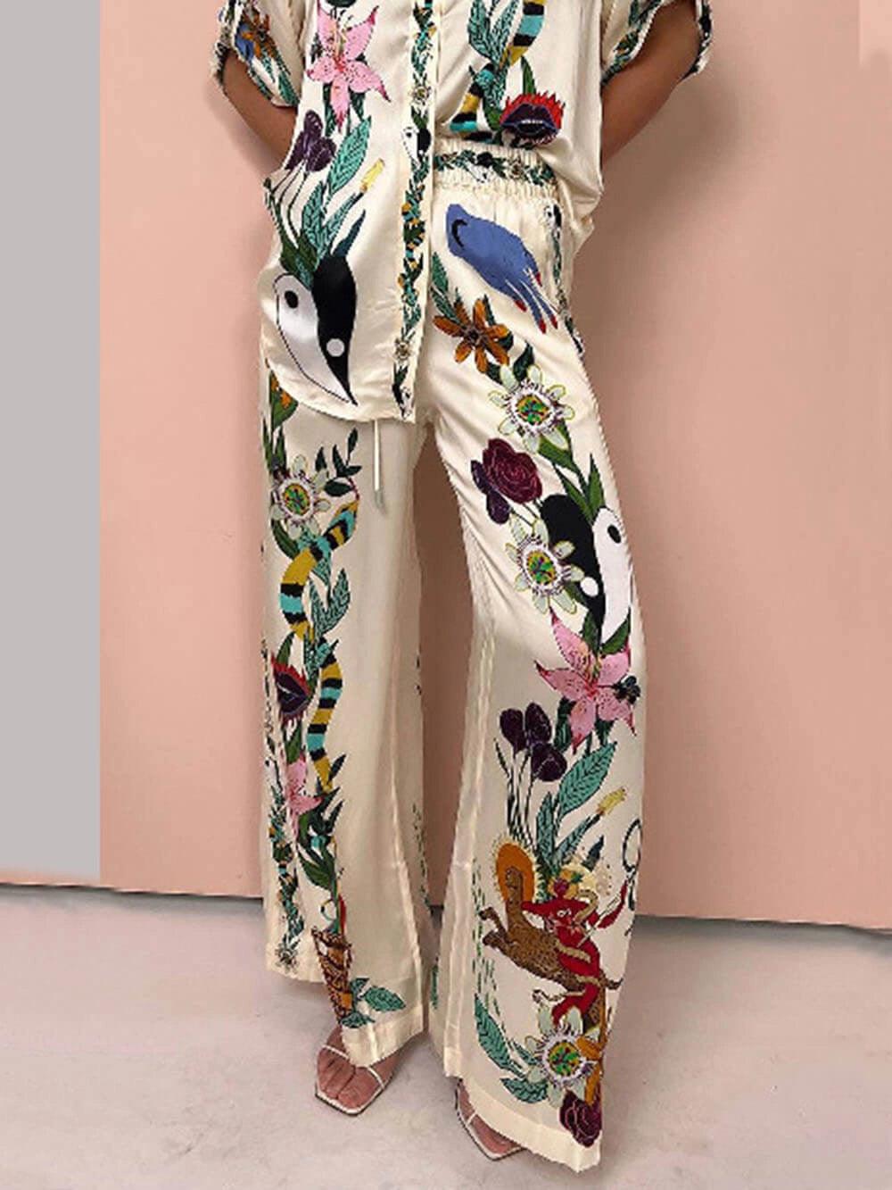 Nika | Resort Vibes Satin unikalny zestaw koszuli i spodni