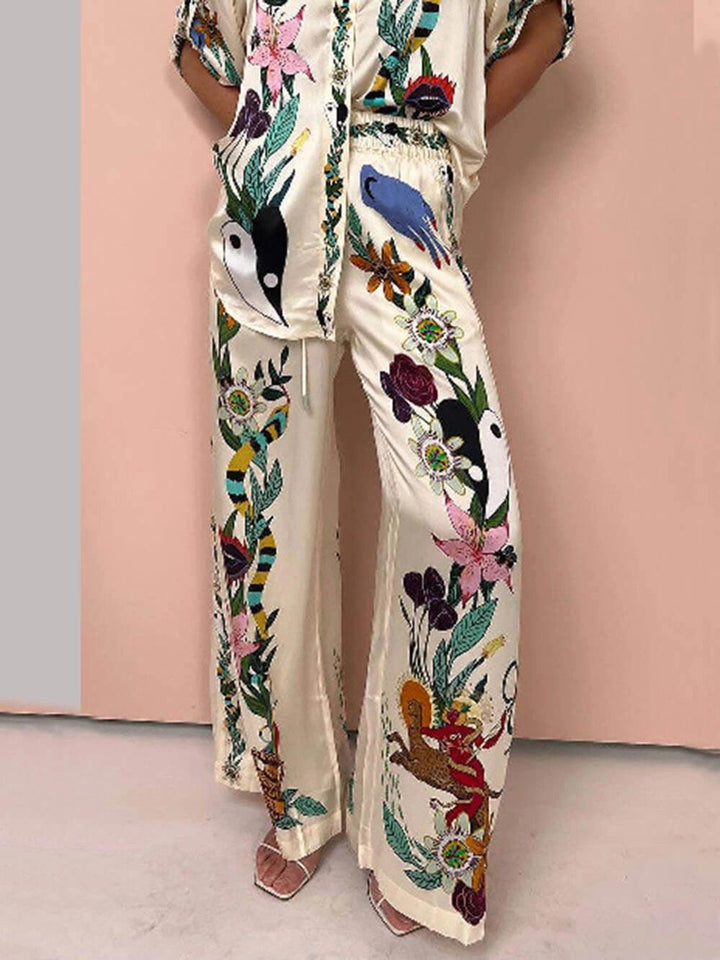 Nika | Resort Vibes Satin unikalny zestaw koszuli i spodni
