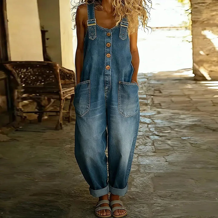 Carmen - Vintage kombinezon z miękkiego denimu z regulowanymi ramiączkami