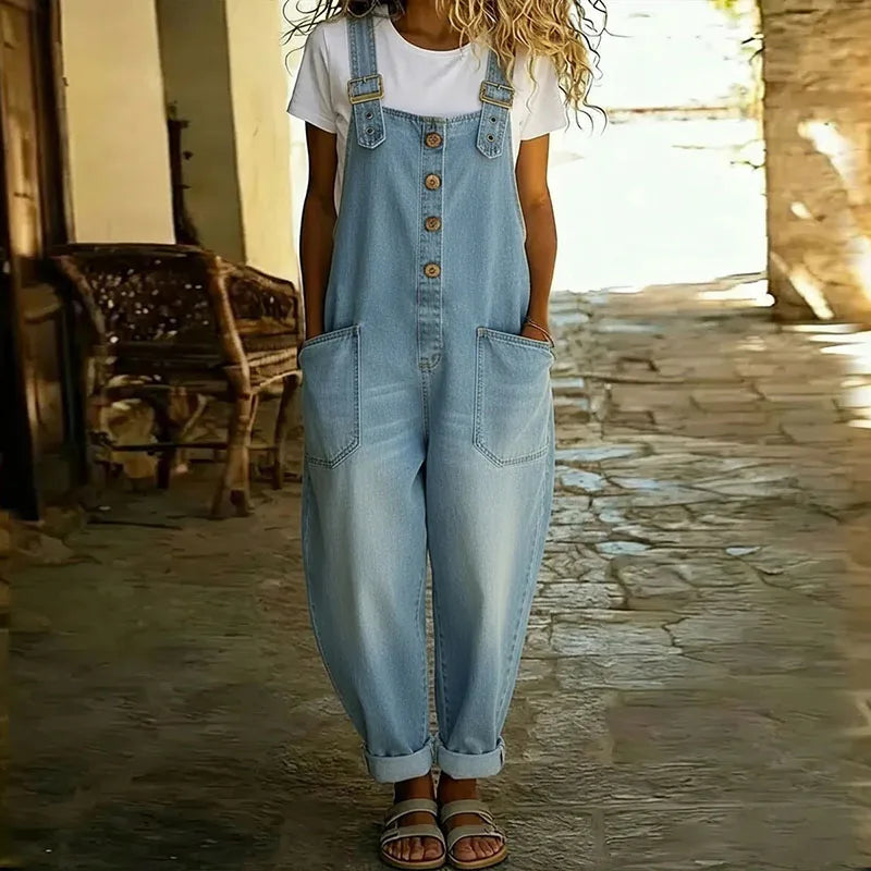 Carmen - Vintage kombinezon z miękkiego denimu z regulowanymi ramiączkami