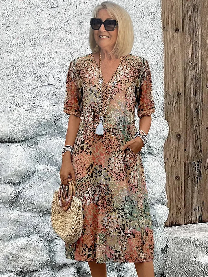 ZUZANNA | ŻYWE MIDI SUKIENKA Z ELEGANCKIM ZASŁONIENIEM BRZUSZKA