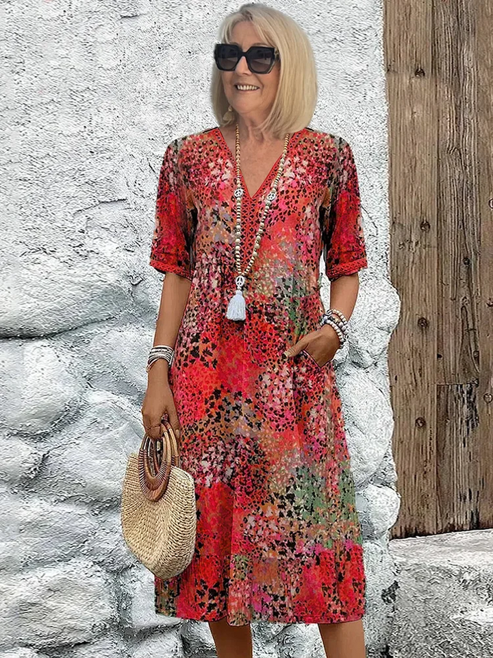ZUZANNA | ŻYWE MIDI SUKIENKA Z ELEGANCKIM ZASŁONIENIEM BRZUSZKA