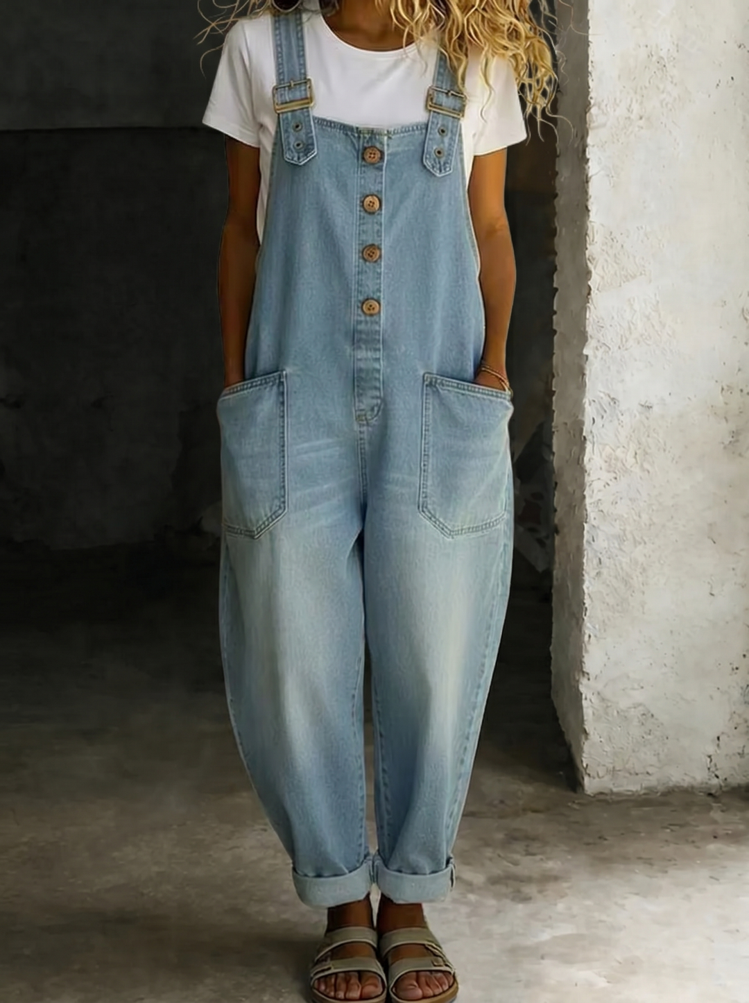 Carmen - Vintage kombinezon z miękkiego denimu z regulowanymi ramiączkami