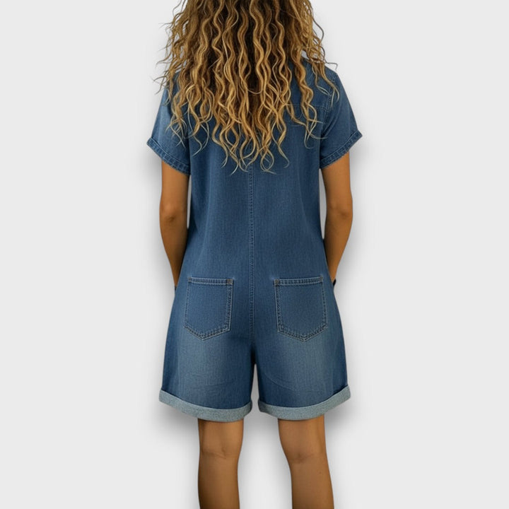 Sofía - Krótki vintage ogrodniczki z bawełny w stylu denim