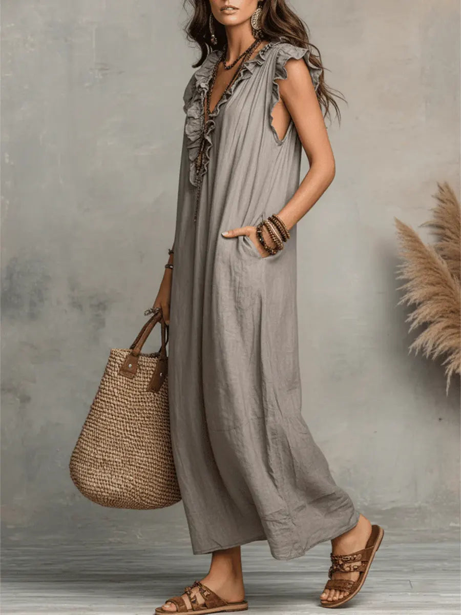 Camélia | Długa Sukienka Boho z Lnu i Bawełny