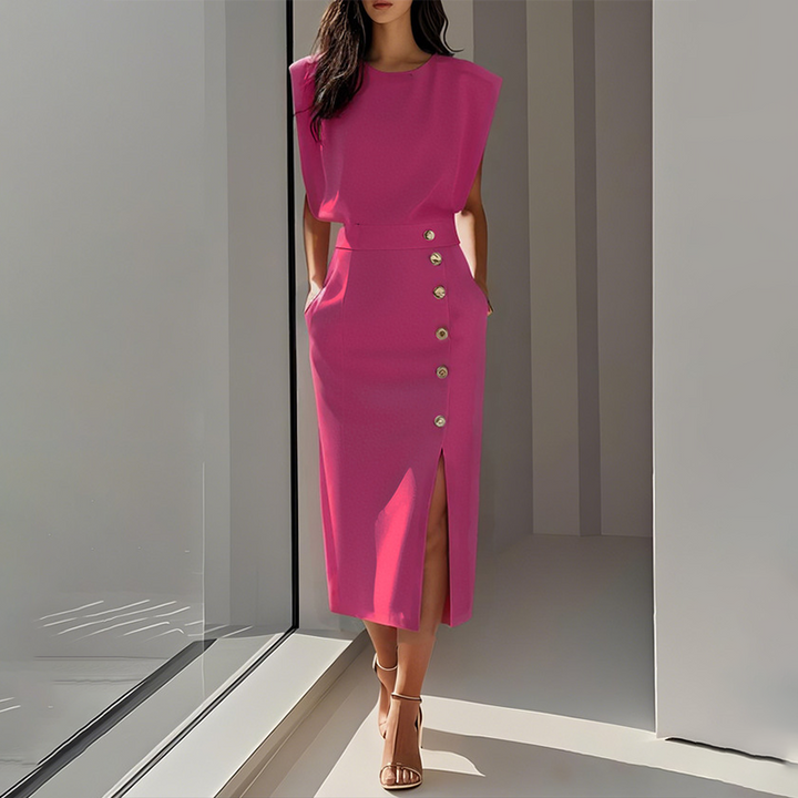 Waleria | Elegancka Sukienka Midi z Rozcięciem
